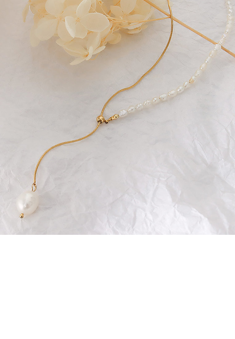 Fashion Temperament Plated Gold Beaded Irregular Imitation Pearl Adjustable 316L Stainless Steel Necklace - Luxurious Look