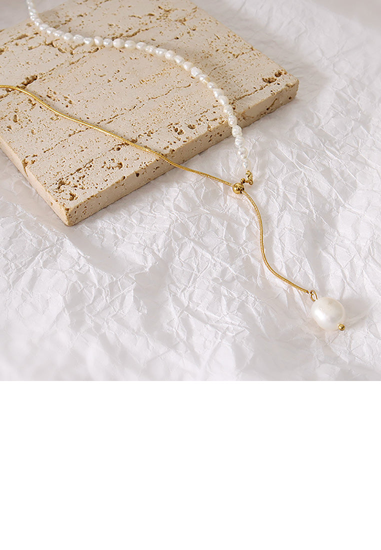 Fashion Temperament Plated Gold Beaded Irregular Imitation Pearl Adjustable 316L Stainless Steel Necklace - Luxurious Look