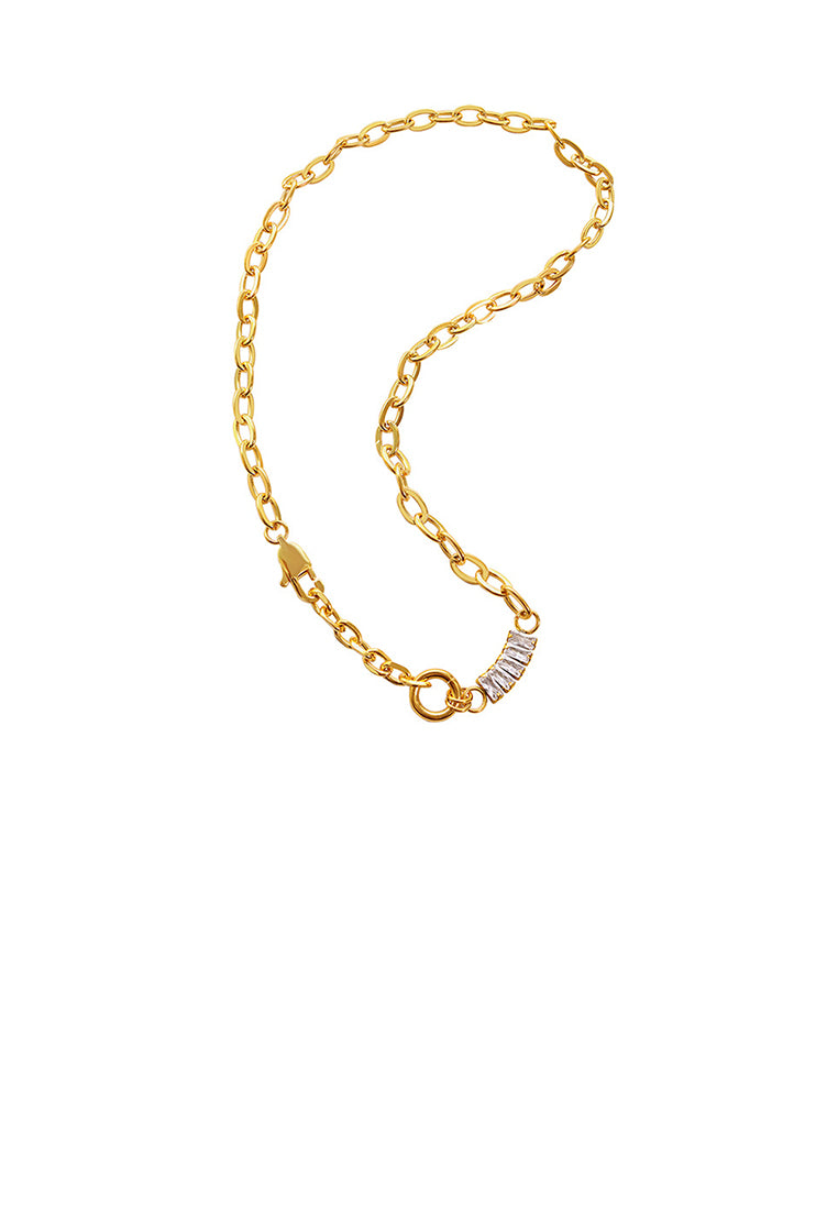 Fashion and Elegant Plated Gold 316L Stainless Steel Geometric Chain Splicing Cubic Zircon Necklace