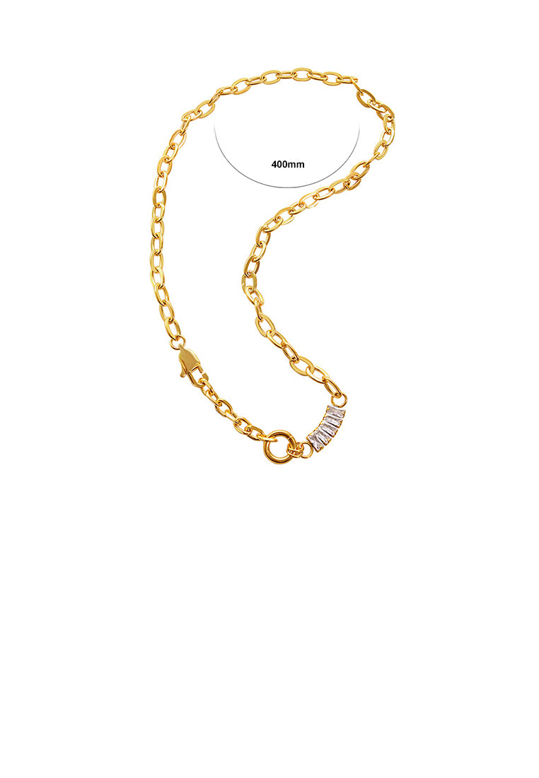 Fashion and Elegant Plated Gold 316L Stainless Steel Geometric Chain Splicing Cubic Zircon Necklace