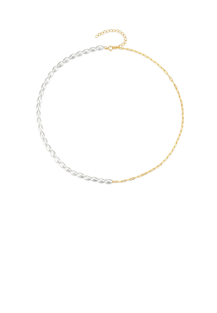 925 Sterling Silver Plated Gold Elegant Temperament Imitation Pearl Beaded Chain Necklace - Luxurious Look