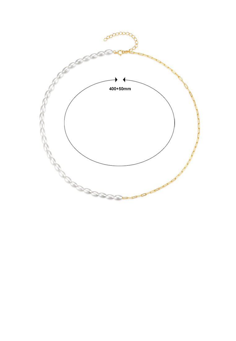 925 Sterling Silver Plated Gold Elegant Temperament Imitation Pearl Beaded Chain Necklace - Luxurious Look