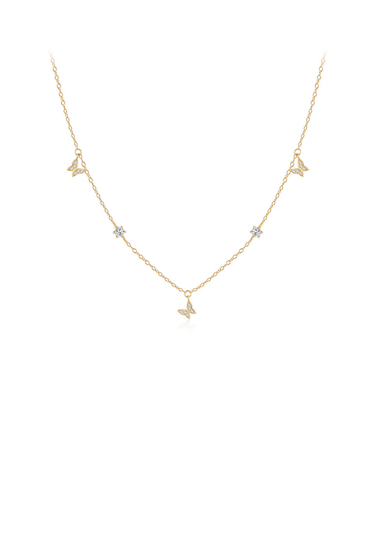 925 Sterling Silver Plated Gold Simple Temperament Butterfly Necklace with Cubic Zirconia - Luxurious Look