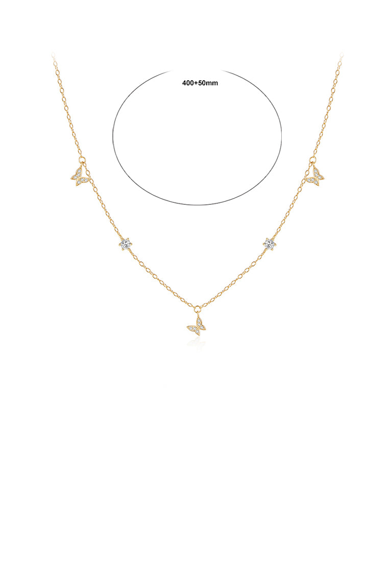 925 Sterling Silver Plated Gold Simple Temperament Butterfly Necklace with Cubic Zirconia - Luxurious Look