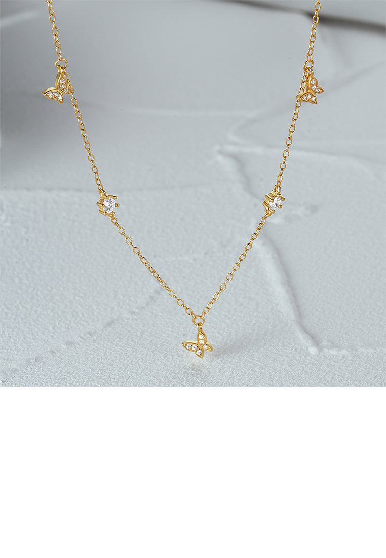925 Sterling Silver Plated Gold Simple Temperament Butterfly Necklace with Cubic Zirconia - Luxurious Look