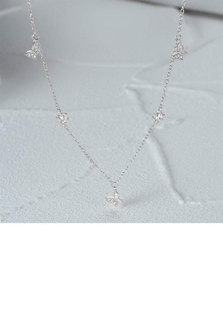 925 Sterling Silver Simple Temperament Butterfly Necklace with Cubic Zirconia - Luxurious Look