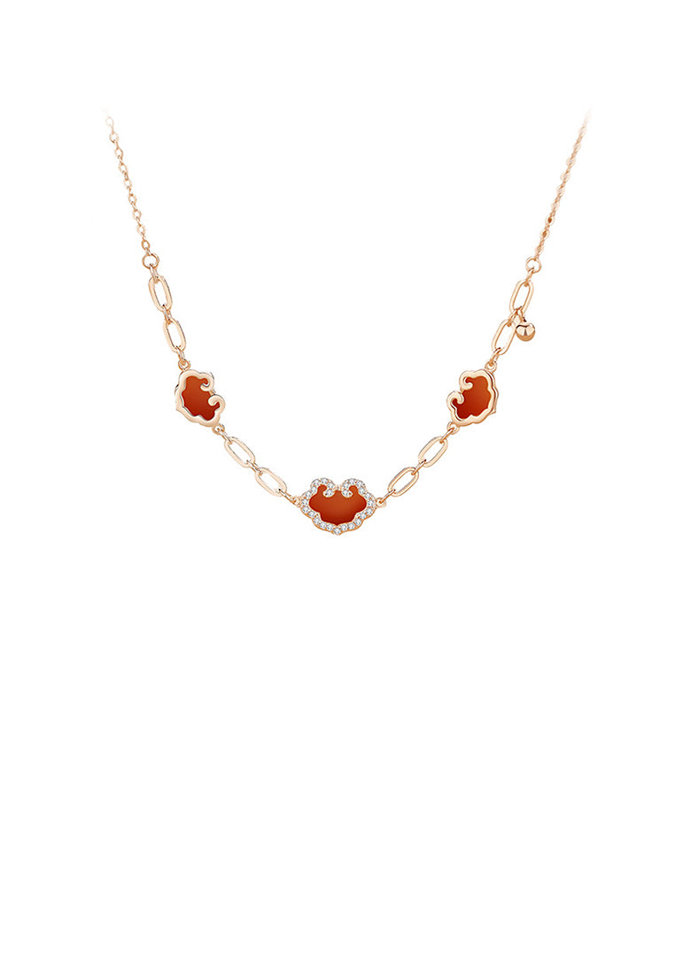 925 Sterling Silver Plated Rose Gold Fashion Vintage Ruyi Lock Imitation Agate Necklace with Cubic Zirconia - Luxurious Look