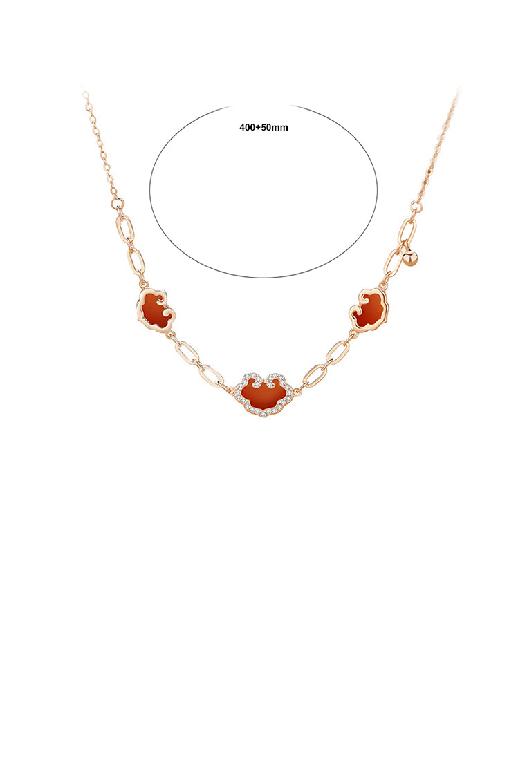 925 Sterling Silver Plated Rose Gold Fashion Vintage Ruyi Lock Imitation Agate Necklace with Cubic Zirconia - Luxurious Look