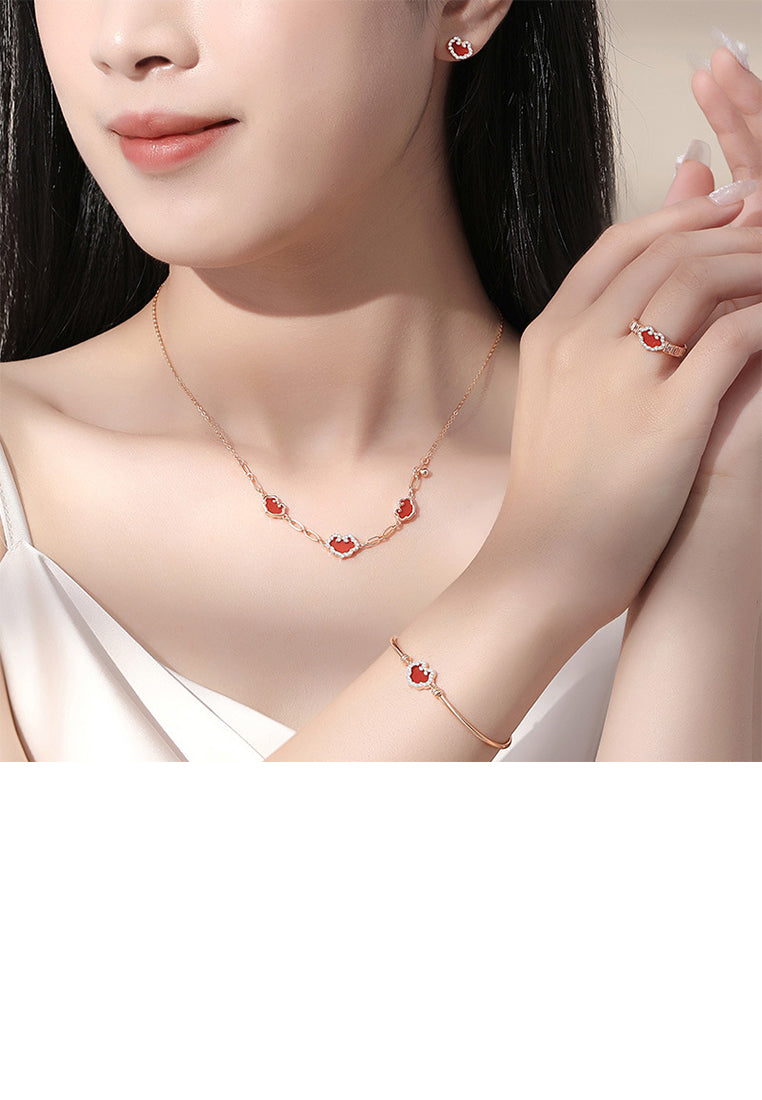 925 Sterling Silver Plated Rose Gold Fashion Vintage Ruyi Lock Imitation Agate Necklace with Cubic Zirconia - Luxurious Look