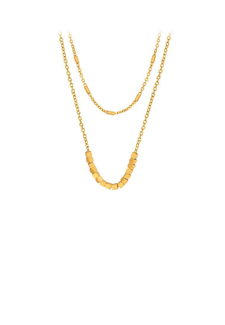 Fashion Simple Plated Gold 316L Stainless Steel Geometric Square Double Layer Necklace