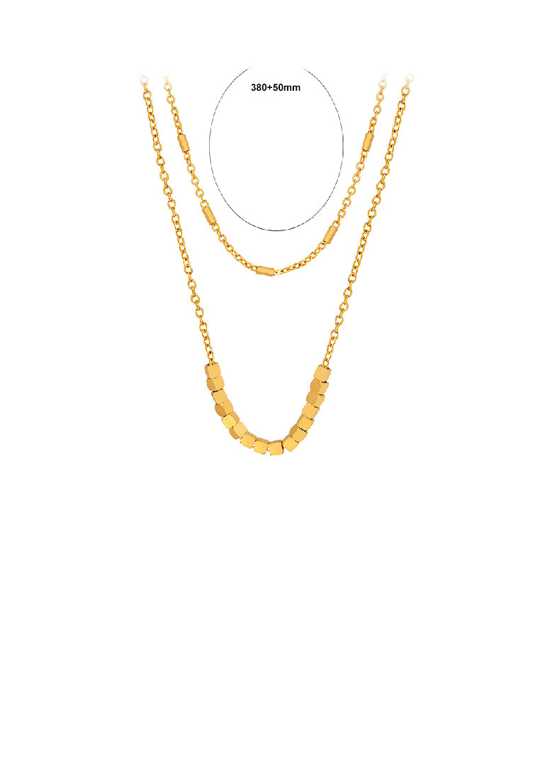 Fashion Simple Plated Gold 316L Stainless Steel Geometric Square Double Layer Necklace