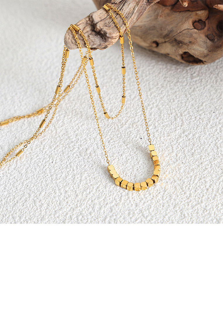 Fashion Simple Plated Gold 316L Stainless Steel Geometric Square Double Layer Necklace