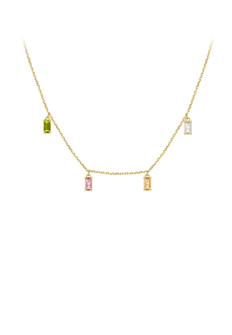 925 Sterling Silver Plated Gold Simple Temperament Geometric Square Necklace with Cubic Zirconia - Luxurious Look