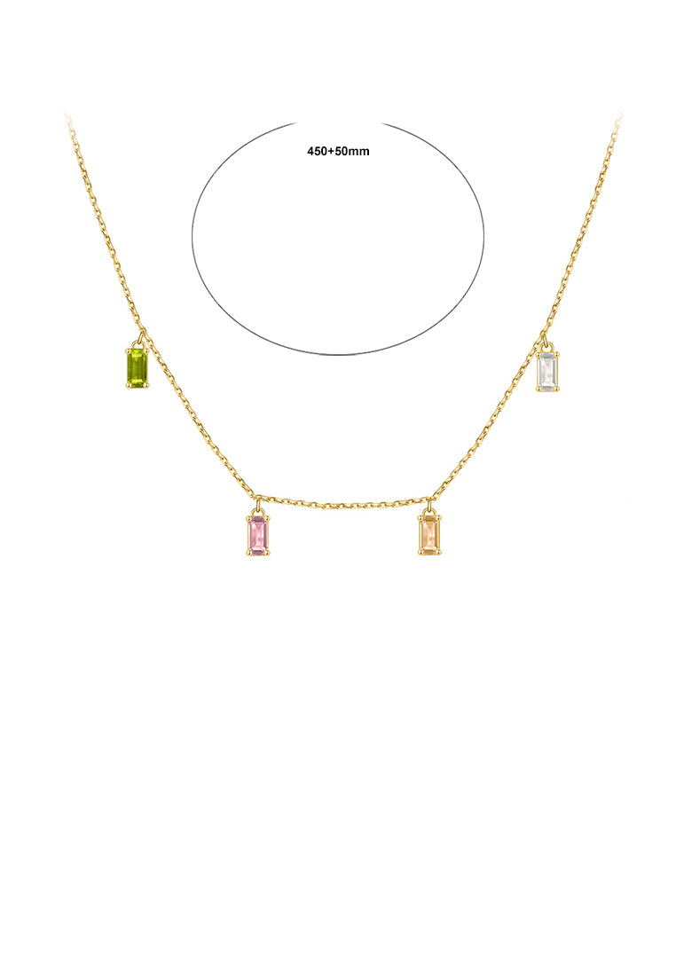 925 Sterling Silver Plated Gold Simple Temperament Geometric Square Necklace with Cubic Zirconia - Luxurious Look