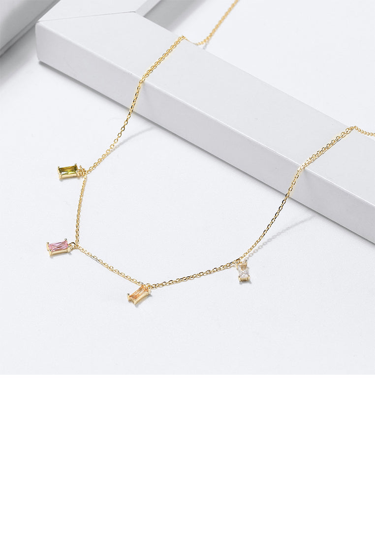 925 Sterling Silver Plated Gold Simple Temperament Geometric Square Necklace with Cubic Zirconia - Luxurious Look
