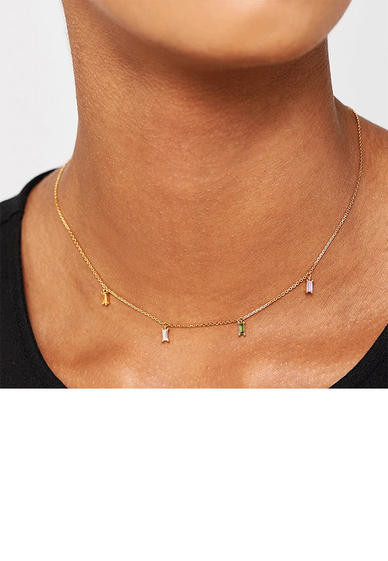 925 Sterling Silver Plated Gold Simple Temperament Geometric Square Necklace with Cubic Zirconia - Luxurious Look