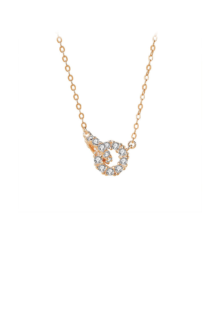 925 Sterling Silver Plated Rose Gold Fashion Simple Double Ring Pendant with Cubic Zirconia and Necklace - Luxurious Look