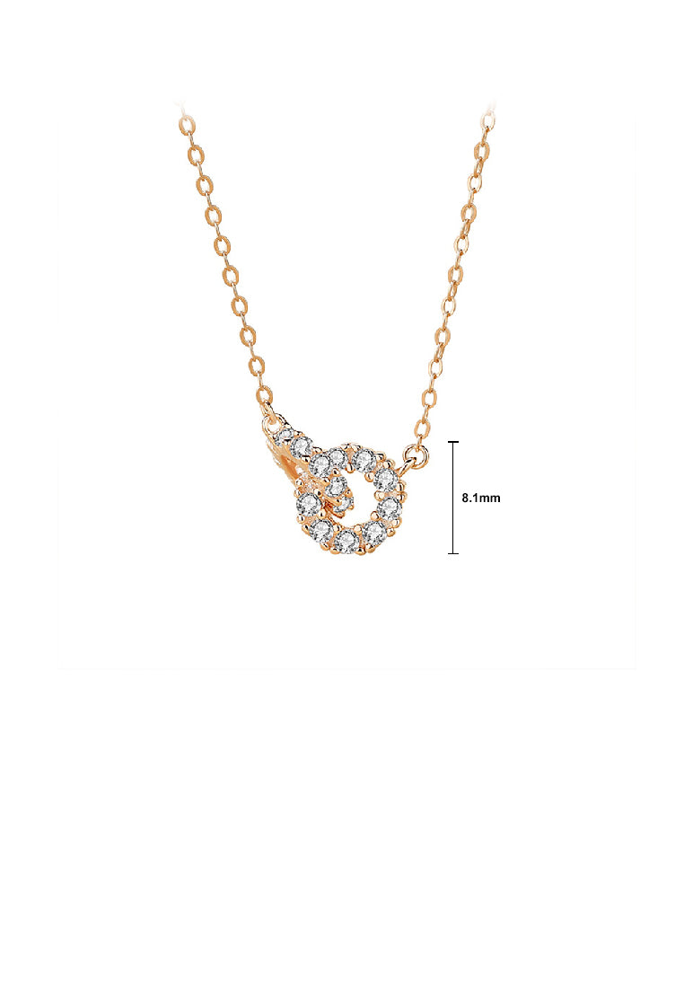 925 Sterling Silver Plated Rose Gold Fashion Simple Double Ring Pendant with Cubic Zirconia and Necklace - Luxurious Look