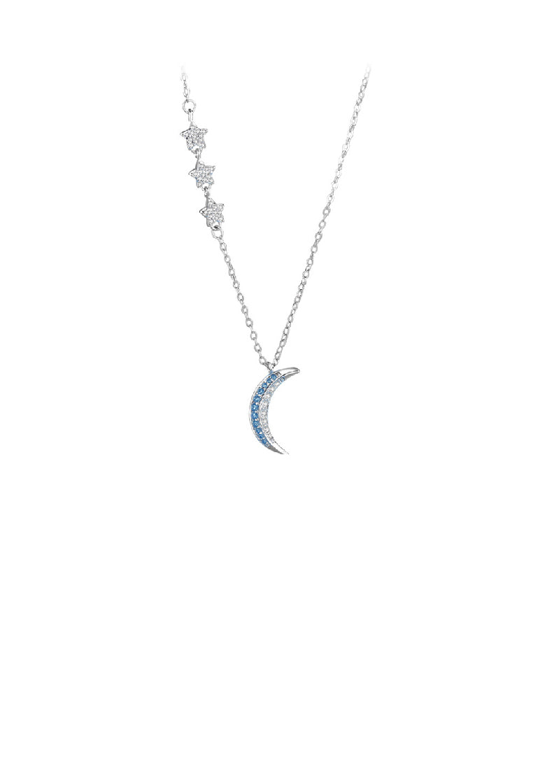 925 Sterling Silver Simple Fashion Moon Star Pendant with Cubic Zirconia and Necklace - Luxurious Look