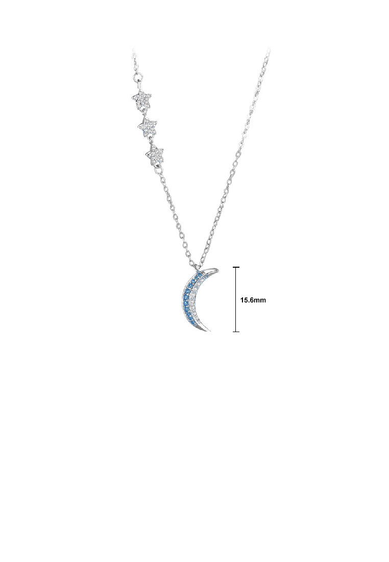 925 Sterling Silver Simple Fashion Moon Star Pendant with Cubic Zirconia and Necklace - Luxurious Look