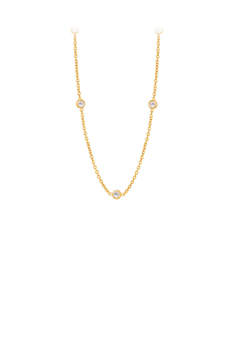 Simple and Fashion Plated Gold 316L Stainless Steel Geometric Round Necklace with Cubic Zirconia - Luxurious Look