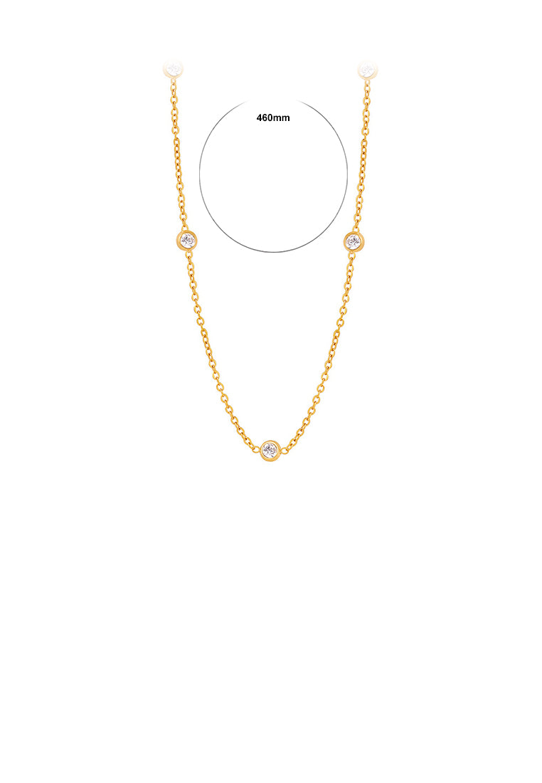 Simple and Fashion Plated Gold 316L Stainless Steel Geometric Round Necklace with Cubic Zirconia - Luxurious Look
