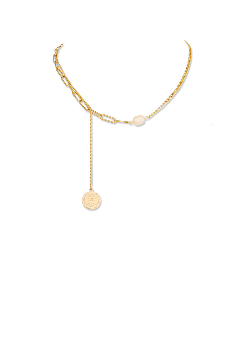 Fashion Personalized Plated Gold Geometric Imitation Pearl Chain Tassel Necklace - Luxurious Look