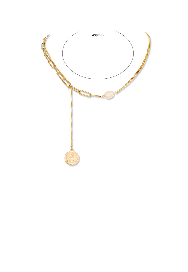 Fashion Personalized Plated Gold Geometric Imitation Pearl Chain Tassel Necklace - Luxurious Look