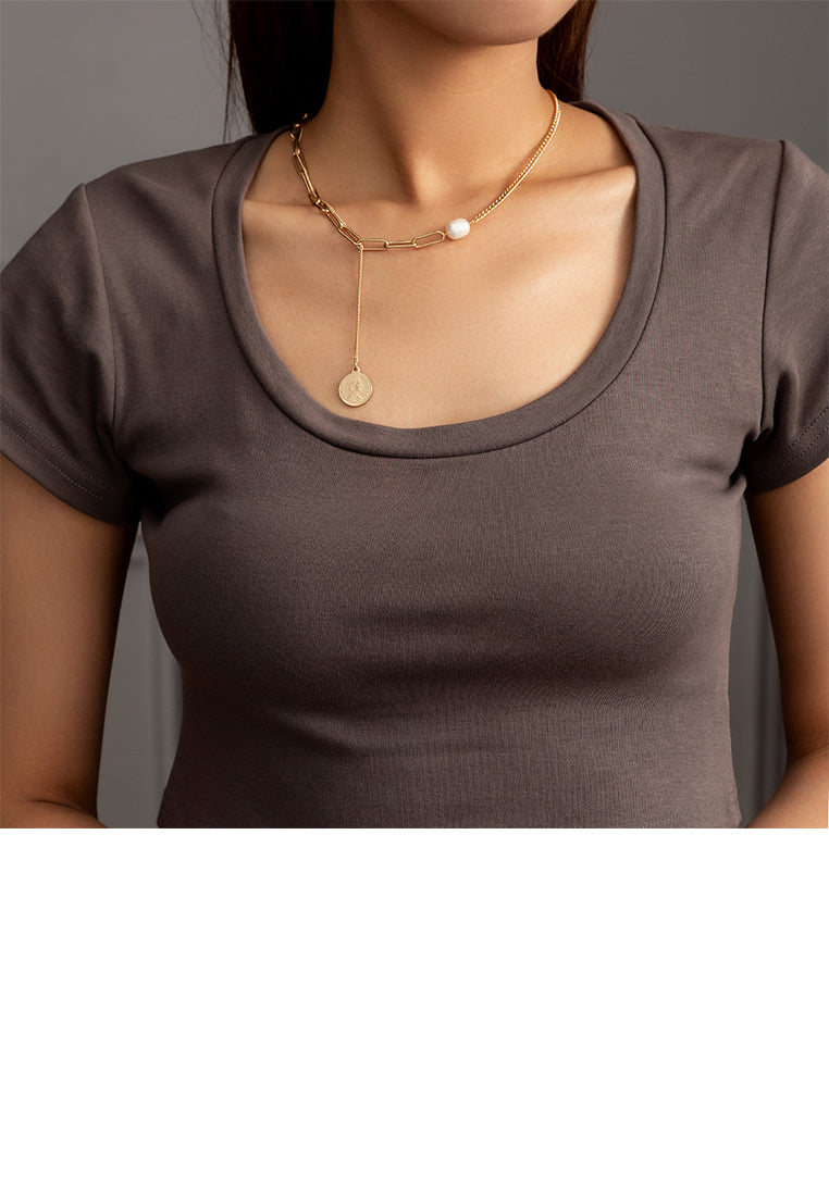 Fashion Personalized Plated Gold Geometric Imitation Pearl Chain Tassel Necklace - Luxurious Look