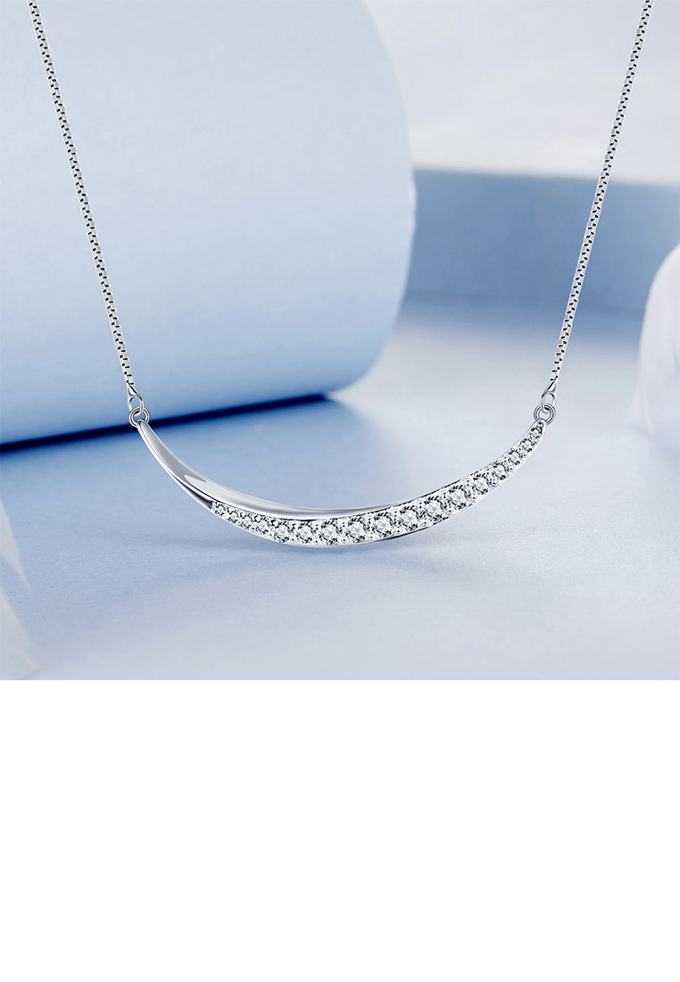925 Sterling Silver Fashion Simple Smiley Face Necklace with Cubic Zirconia - Luxurious Look