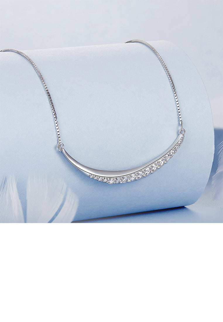 925 Sterling Silver Fashion Simple Smiley Face Necklace with Cubic Zirconia - Luxurious Look