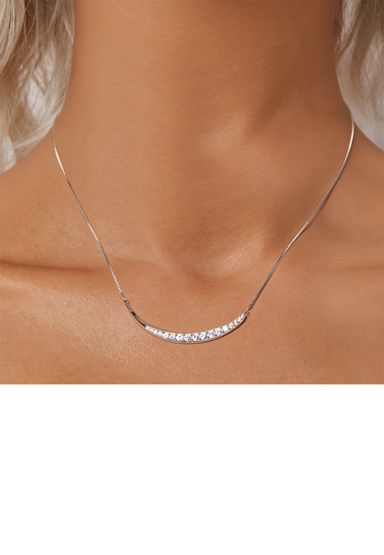 925 Sterling Silver Fashion Simple Smiley Face Necklace with Cubic Zirconia - Luxurious Look