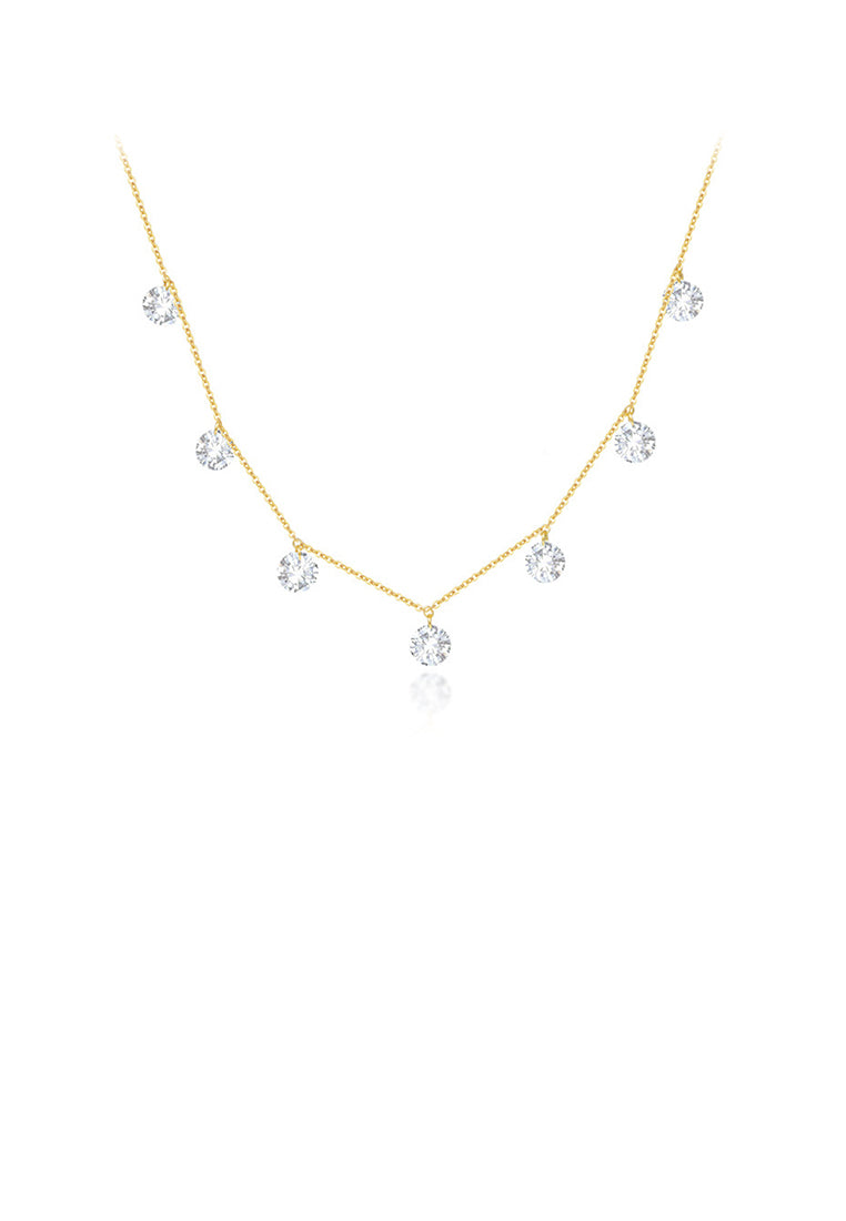 925 Sterling Silver Plated Gold Simple Fashion White Cubic Zirconia Geometric Necklace - Luxurious Look