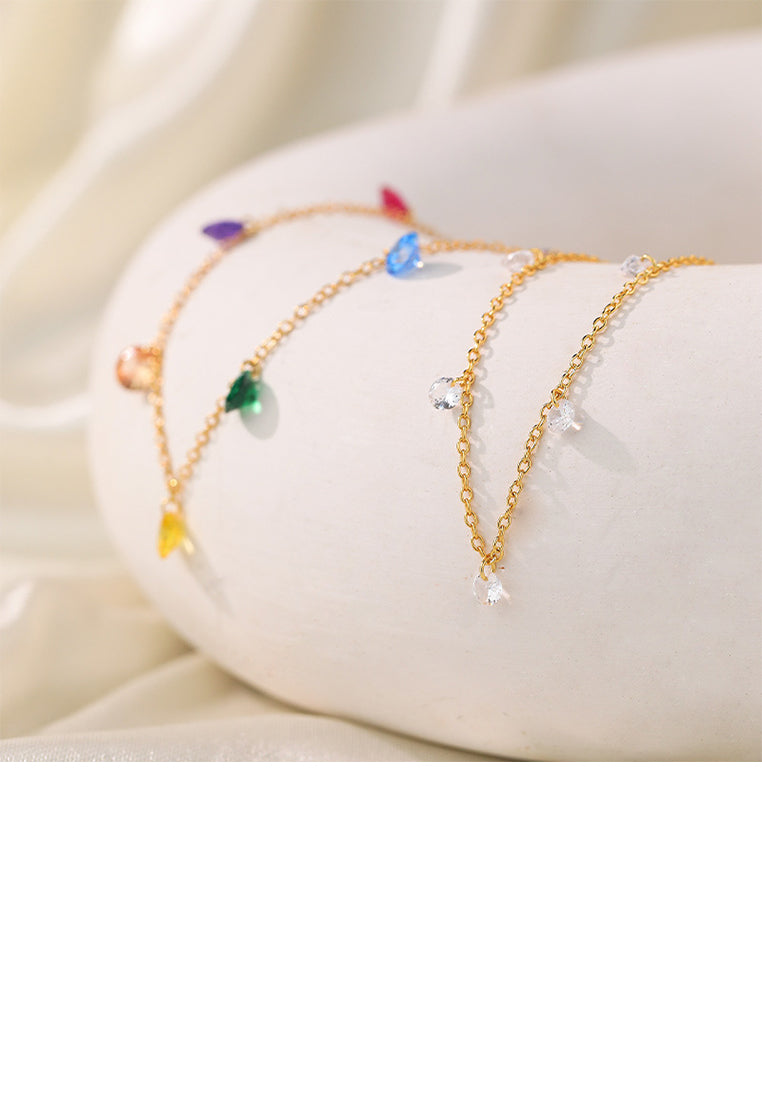 925 Sterling Silver Plated Gold Simple Fashion White Cubic Zirconia Geometric Necklace - Luxurious Look