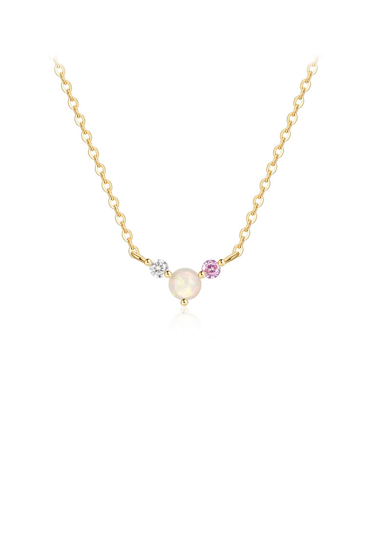 925 Sterling Silver Plated Gold Fashion Simple Geometric Round Cubic Zirconia Necklace - Luxurious Look