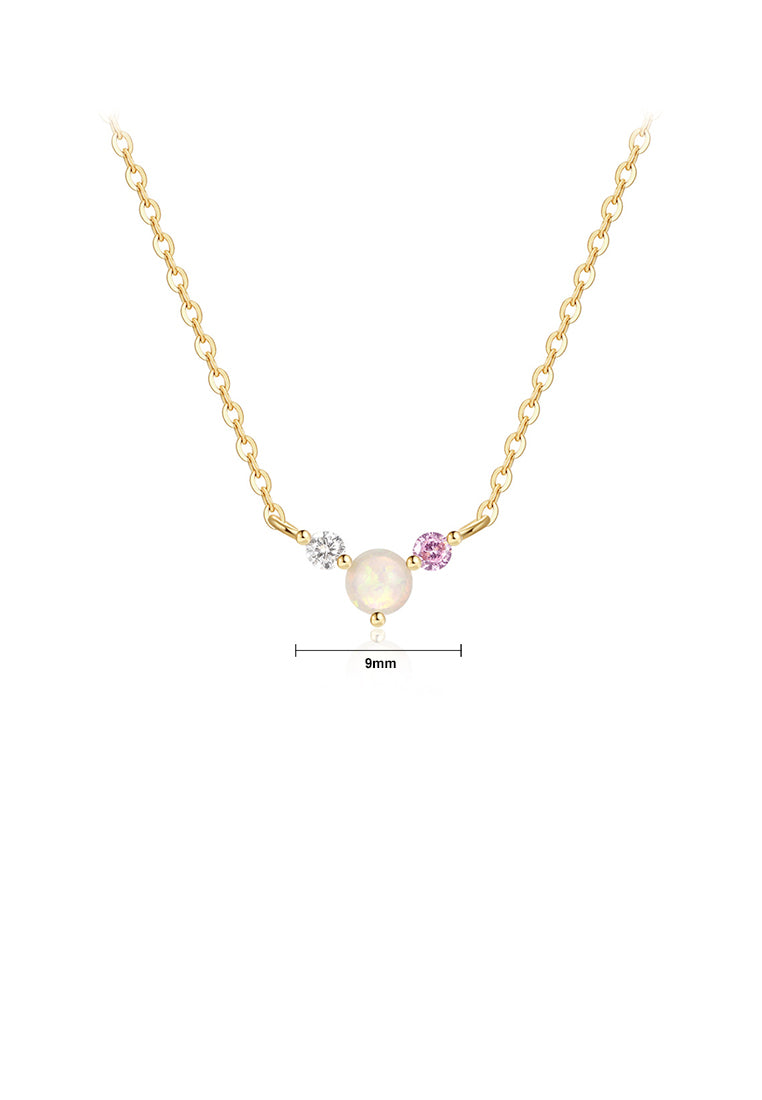 925 Sterling Silver Plated Gold Fashion Simple Geometric Round Cubic Zirconia Necklace - Luxurious Look