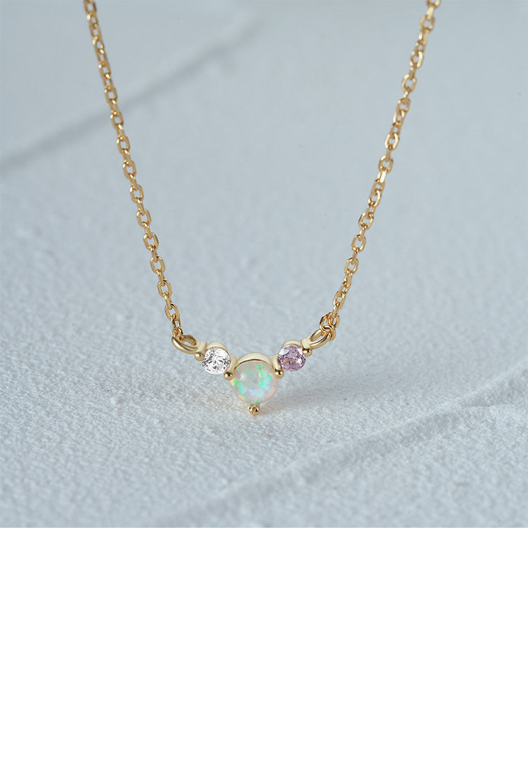 925 Sterling Silver Plated Gold Fashion Simple Geometric Round Cubic Zirconia Necklace - Luxurious Look