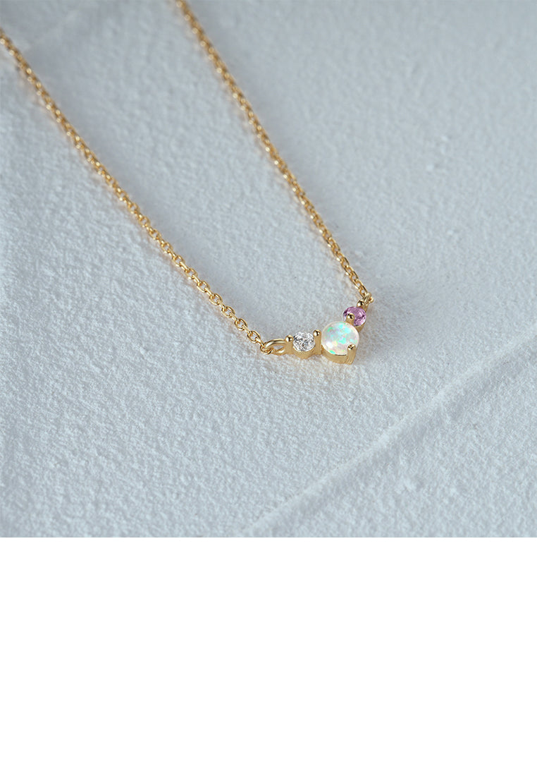 925 Sterling Silver Plated Gold Fashion Simple Geometric Round Cubic Zirconia Necklace - Luxurious Look
