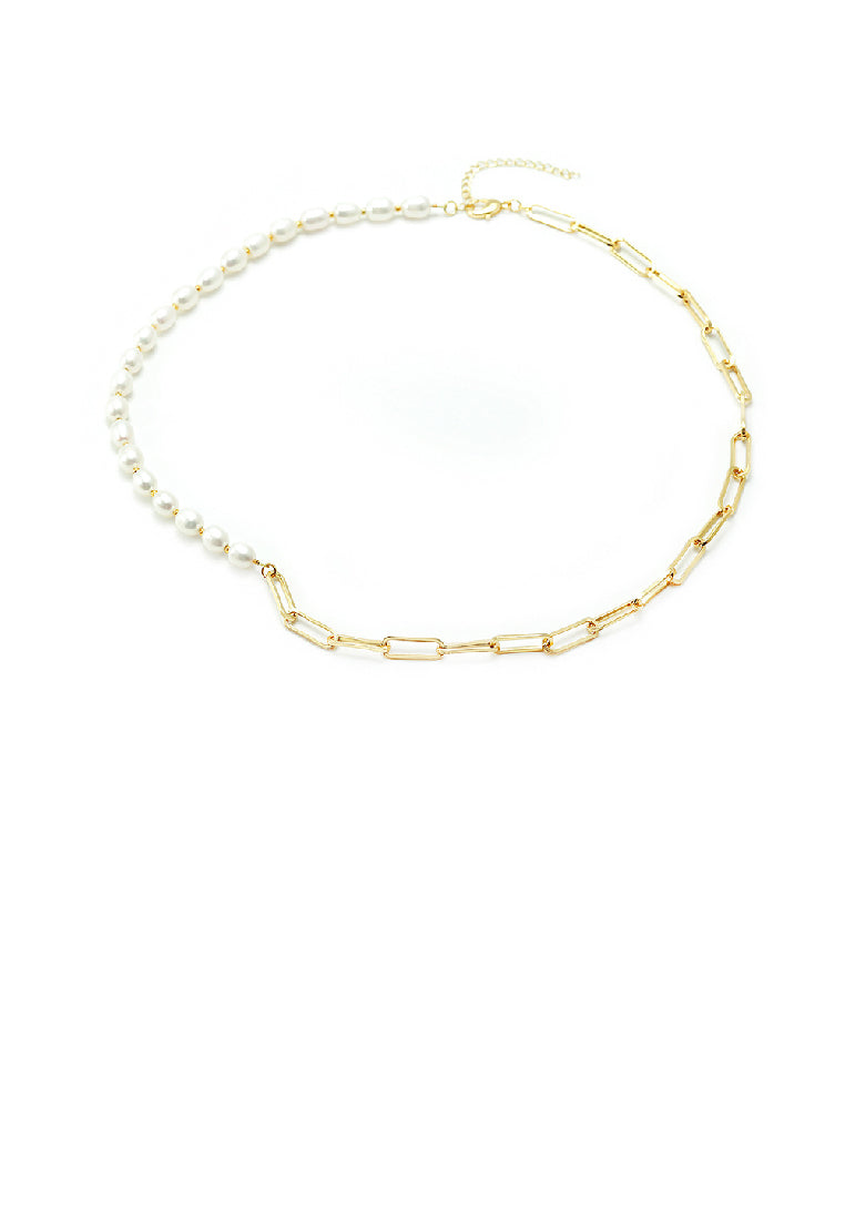 Fashion Elegant Plated Gold Geometric Chain Stitching Imitation Pearl Necklace - Luxurious Look