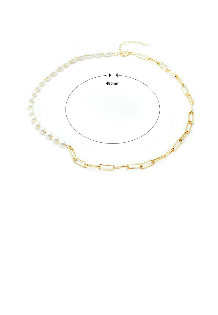 Fashion Elegant Plated Gold Geometric Chain Stitching Imitation Pearl Necklace - Luxurious Look