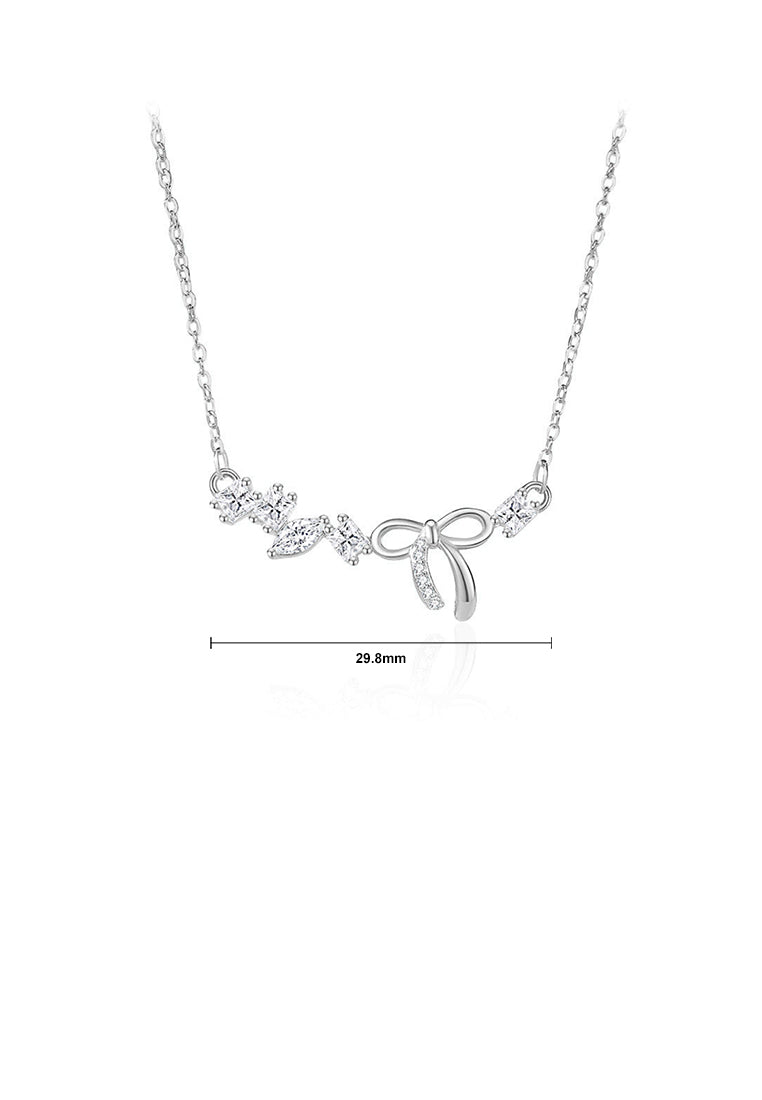 925 Sterling Silver Simple Sweet Ribbon Necklace with Cubic Zirconia - Luxurious Look
