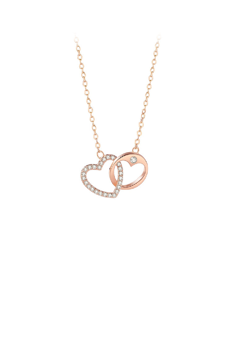 925 Sterling Silver Plated Rose Gold Fashion Simple Hollow Heart Pendant with Cubic Zirconia and Necklace - Luxurious Look