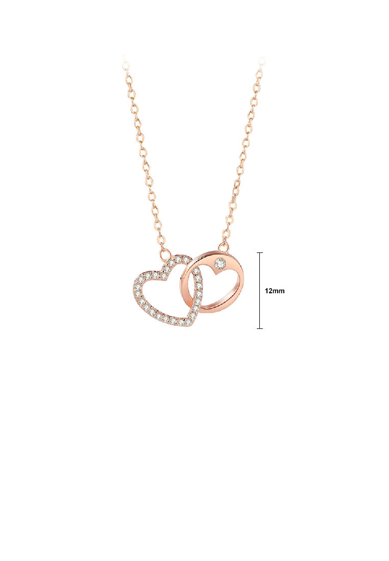 925 Sterling Silver Plated Rose Gold Fashion Simple Hollow Heart Pendant with Cubic Zirconia and Necklace - Luxurious Look