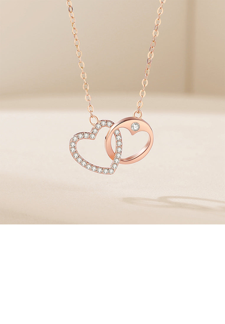 925 Sterling Silver Plated Rose Gold Fashion Simple Hollow Heart Pendant with Cubic Zirconia and Necklace - Luxurious Look