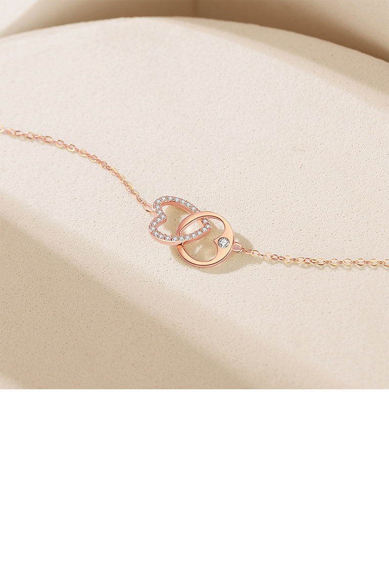 925 Sterling Silver Plated Rose Gold Fashion Simple Hollow Heart Pendant with Cubic Zirconia and Necklace - Luxurious Look
