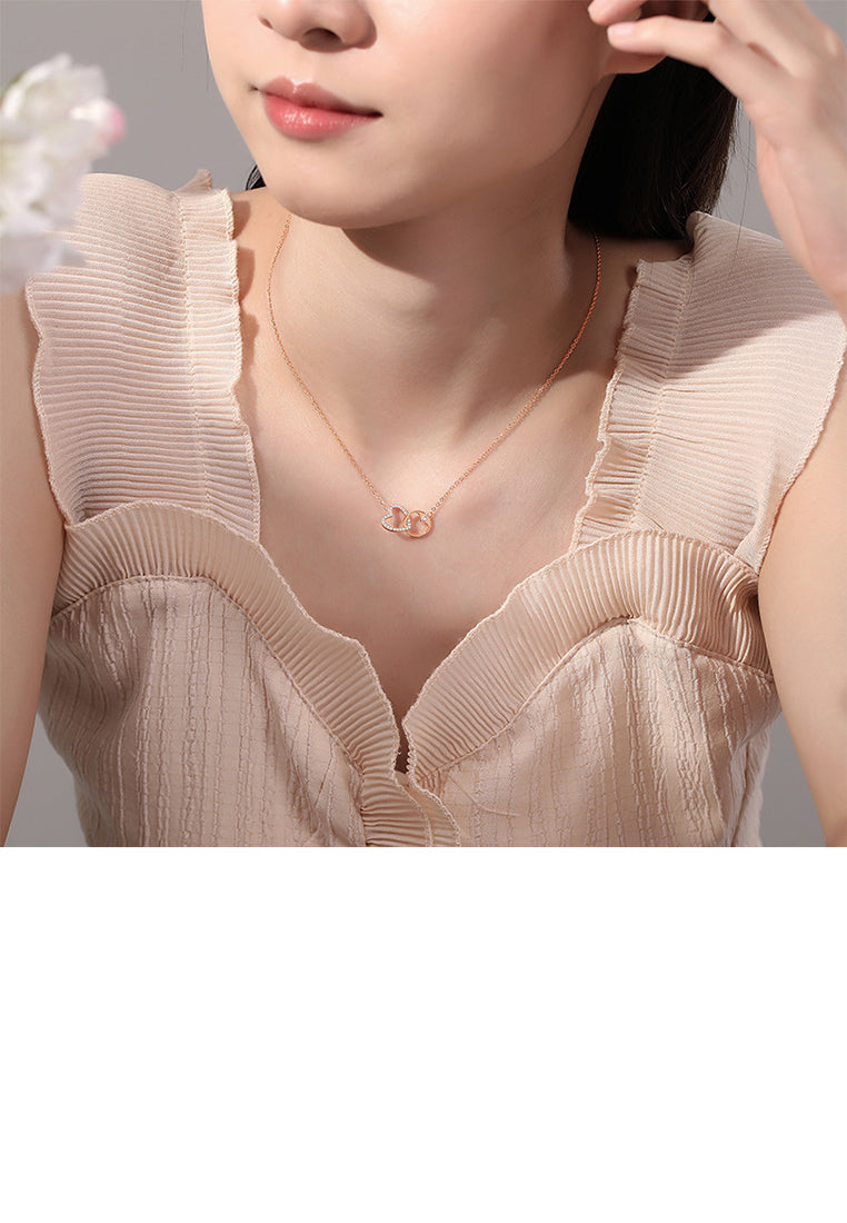 925 Sterling Silver Plated Rose Gold Fashion Simple Hollow Heart Pendant with Cubic Zirconia and Necklace - Luxurious Look