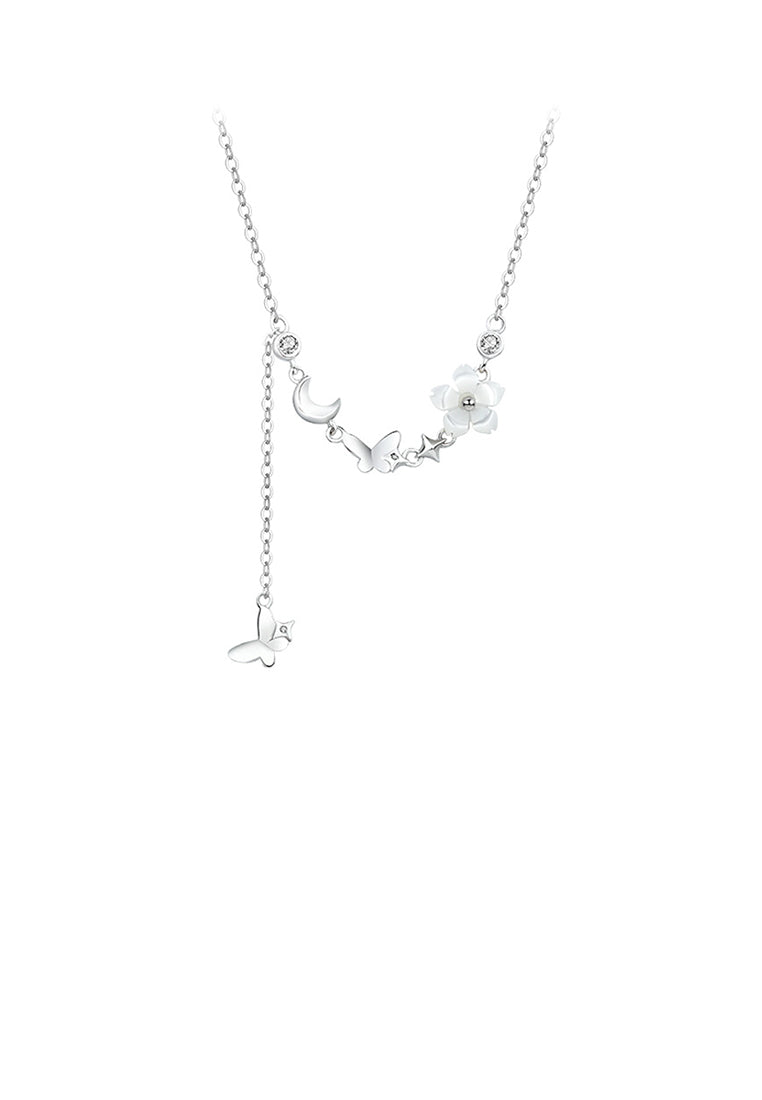 925 Sterling Silver Fashion Simple Flower Butterfly Tassel Necklace