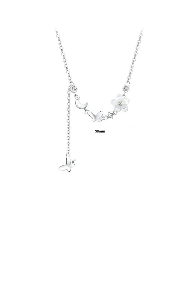 925 Sterling Silver Fashion Simple Flower Butterfly Tassel Necklace