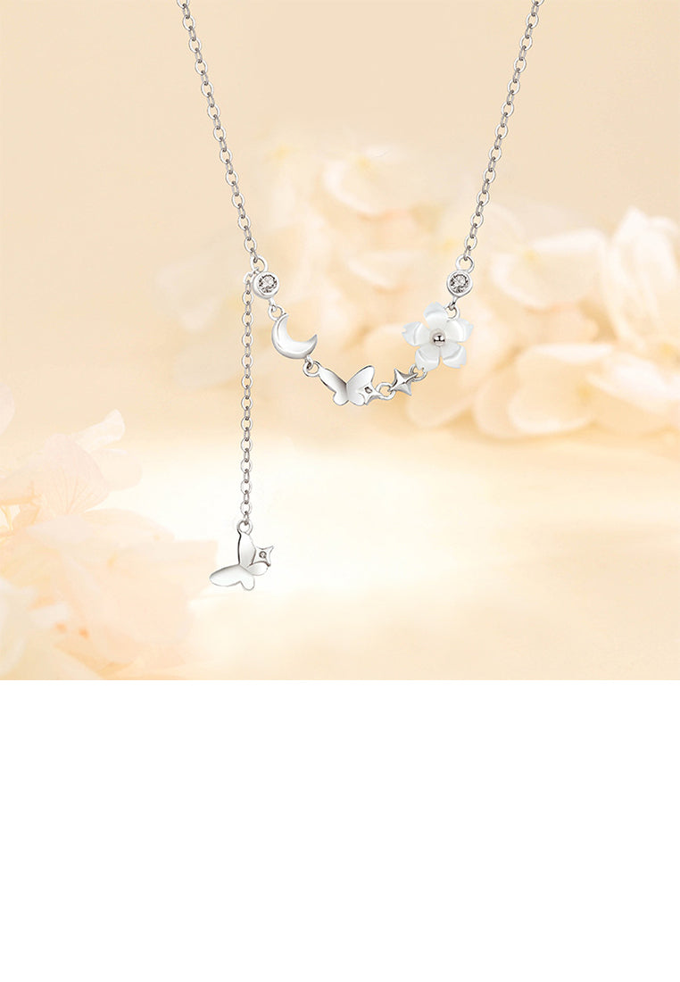 925 Sterling Silver Fashion Simple Flower Butterfly Tassel Necklace