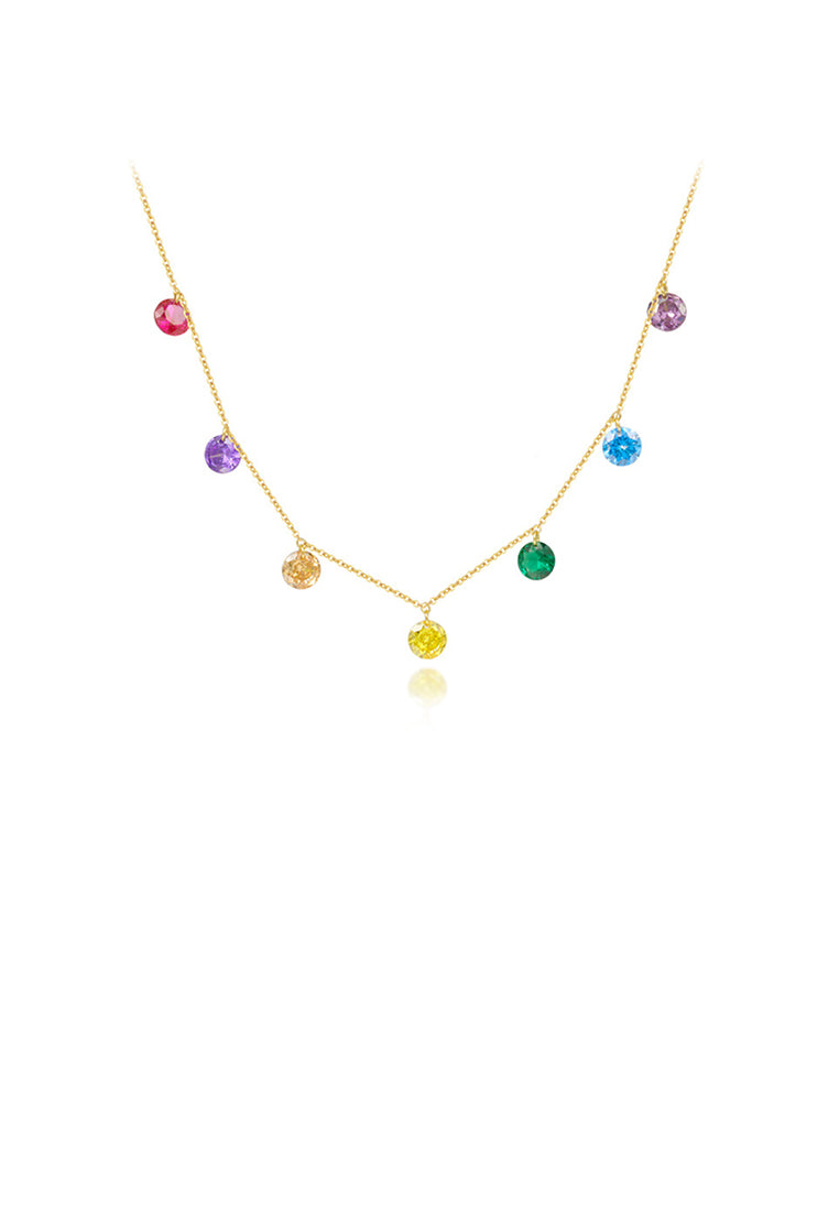 925 Sterling Silver Plated Gold Simple Fashion Colorful Cubic Zirconia Geometric Necklace - Luxurious Look